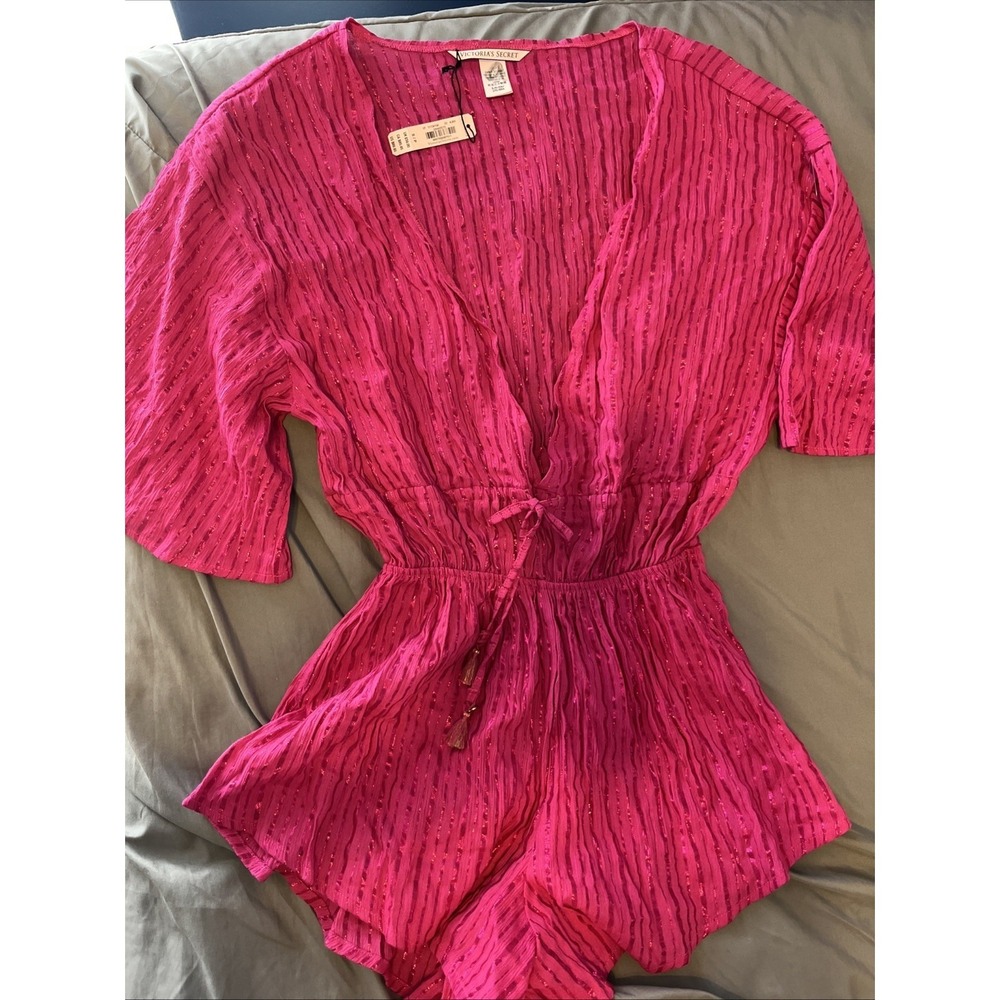 VICTORIAS SECRET FUCHSIA‎ PINK Size Small SEXY Cover Up ROMPER One Piece NEW